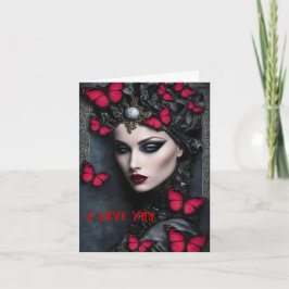 Goth Vampire Woman med Butterflies Valentine Helgkort