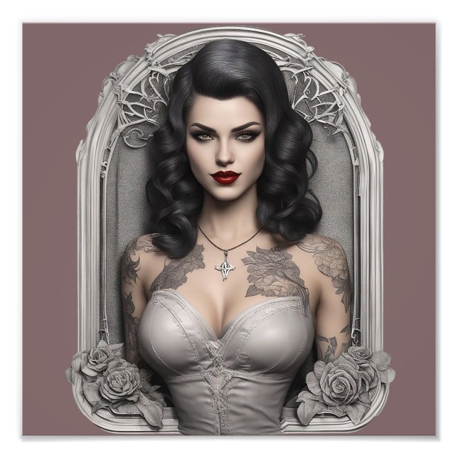 Goth Vampiress i Window Ram Fototryck (Framsidan)