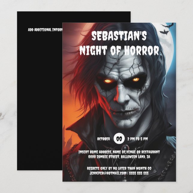 Goth vampyr man glosing ögon halloween fest inbjudningar (Fram/baksida)
