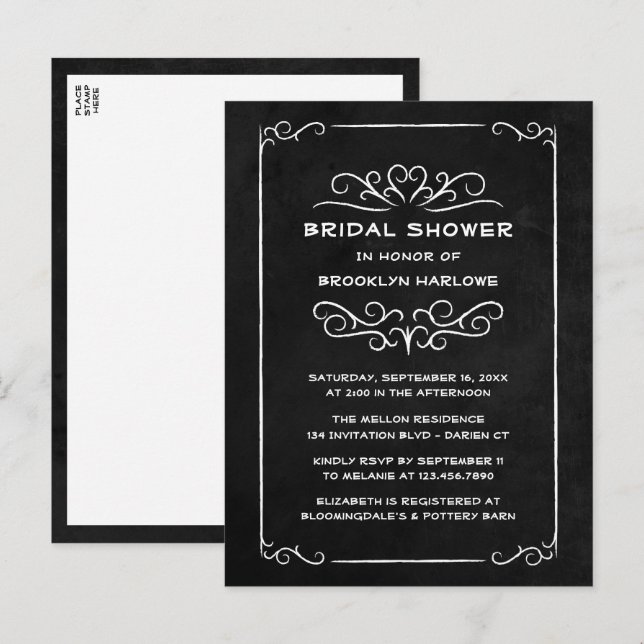 Goth Vintage Black Chalkboard-Möhippa Vykort (Fram/baksida)