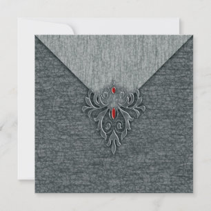 Goth Vintage Damask Red Jeweled Inbjudningar