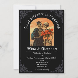 Goth Vintage Skeleton Couple QRC Bröllopsinbjudan