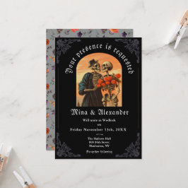 Goth Vintage Skeleton Couple QRC Bröllopsinbjudan