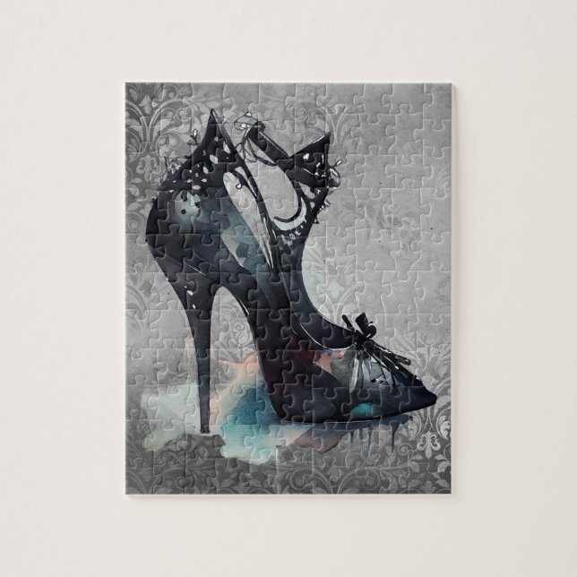Goth Vogue Grunge | Teal Stänk Stiletto High Heel Pussel (Vertikal)