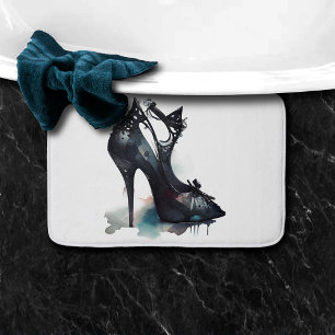 Goth Vogue   Teal Stänk och Stiletto High Heel Badrumsmatta