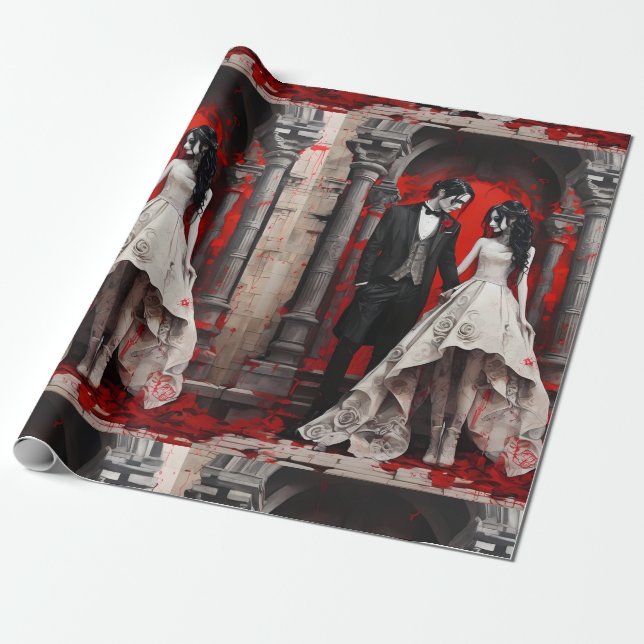 Goth Wedding Couple Presentpapper (Utrullad)