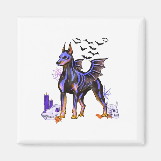 Goth Winged Doberman Döskallars t and Candles Hall Magnet (Framsidan)