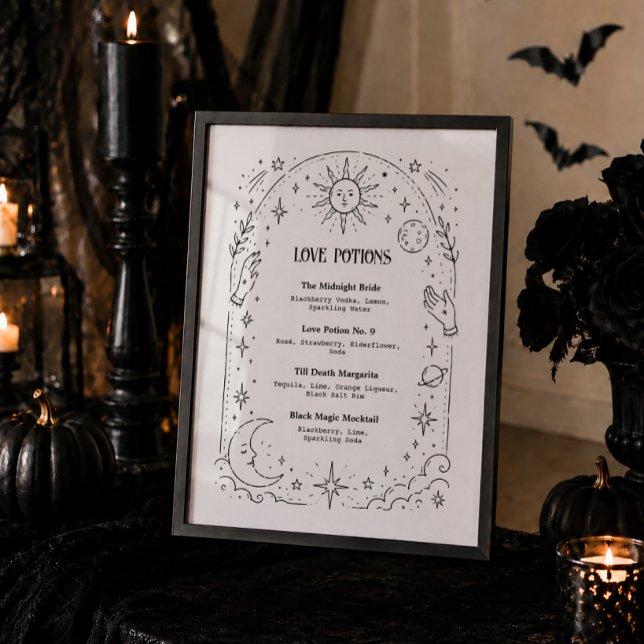 Goth Witchy Halloween Bröllopsdusch Dryckesmeny Poster (Skapare uppladdad)
