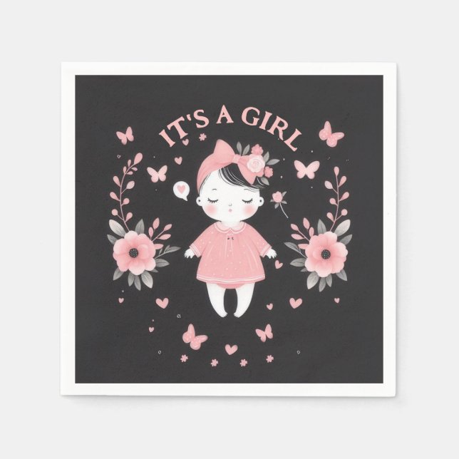 Gotham Baby Shower Rosa Black Pappersservett (Framsidan)