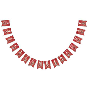 Gotham Birthday Skull Bones Red Heart på Spiral Vimplar