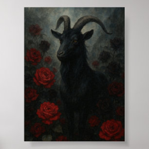 Gotham Black Goat med Röd ros Mörk Art Poster