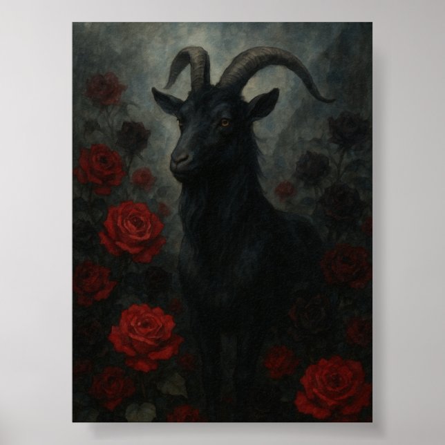 Gotham Black Goat med Röd ros Mörk Art Poster (Framsidan)