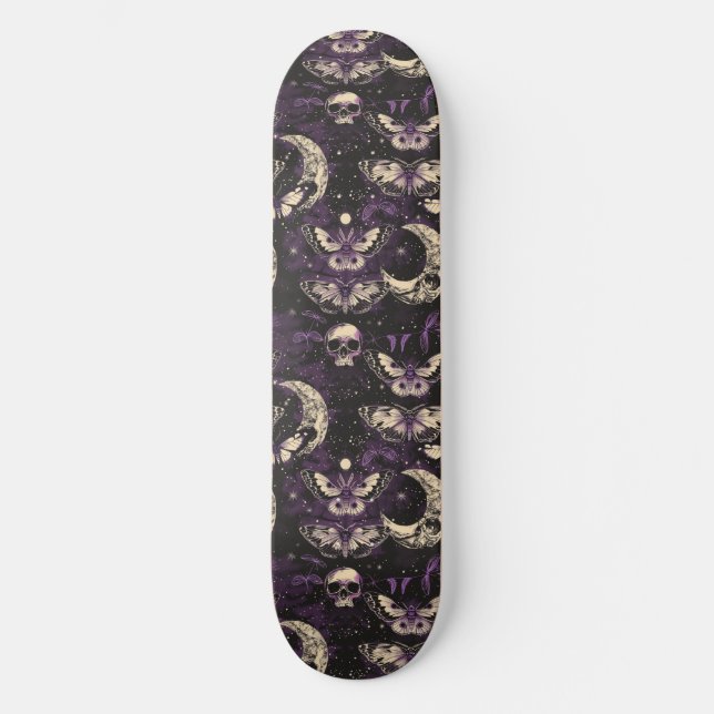 Gotham Black Lila Döskallar Moths Måne Skateboard (Framsida)