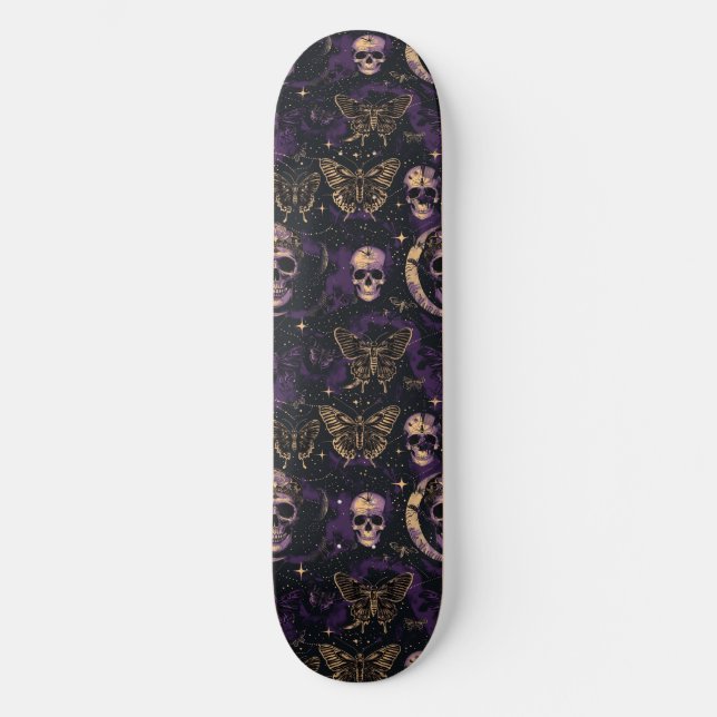 Gotham Black Lila Döskallar Moths Måne Skateboard (Framsida)