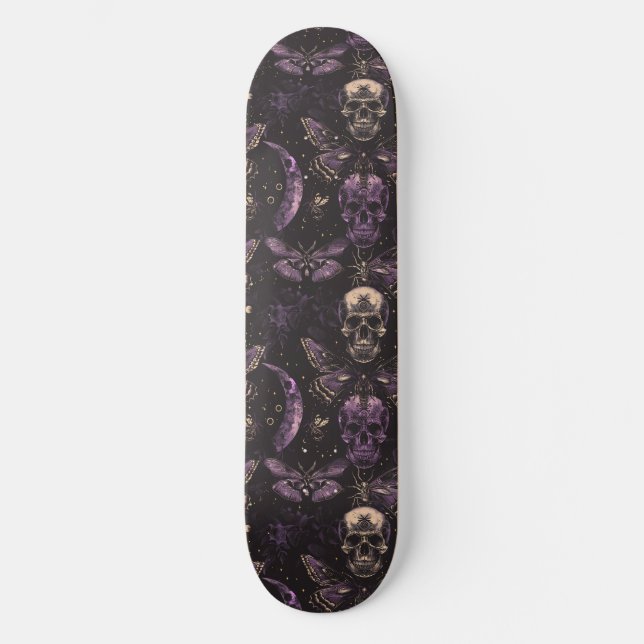 Gotham Black Lila Döskallar Moths Måne Skateboard (Framsida)