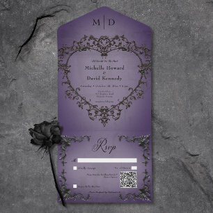 Gotham Black & Lila Filigree Heart QR-kod