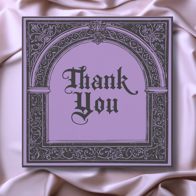 Gotham Black Lila Medieval till döden Tack Kort (Gothic Black Purple Medieval Until Death Thank You Card)