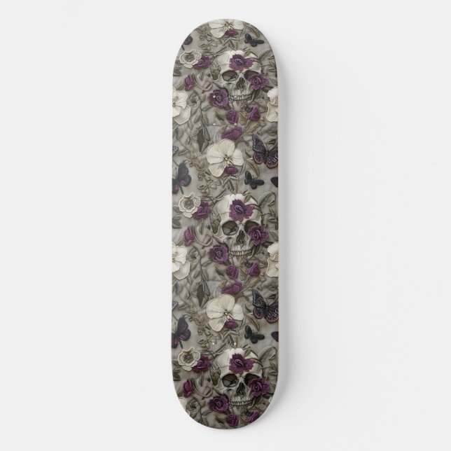 Gotham Black Lila Ro Döskallar Moths Skateboard (Framsida)