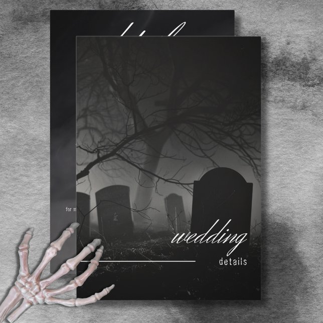 Gotham Black & White Cemetery tills dödsinformatio Tilläggskort (Gothic Black & White Cemetery Until Death Details Enclosure Card)
