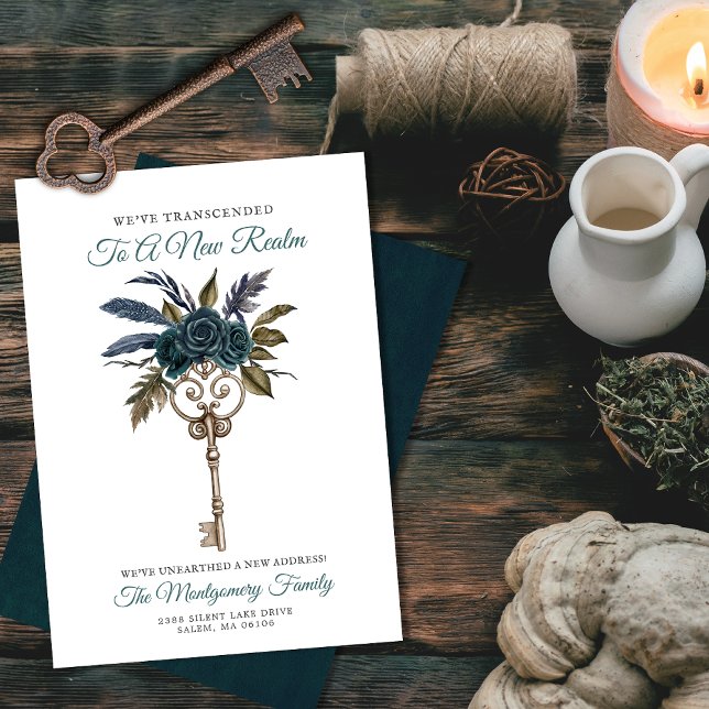 Gotham Blommigt Nyckel New Home Ny adress Teal Fly Meddelande (Skapare uppladdad)