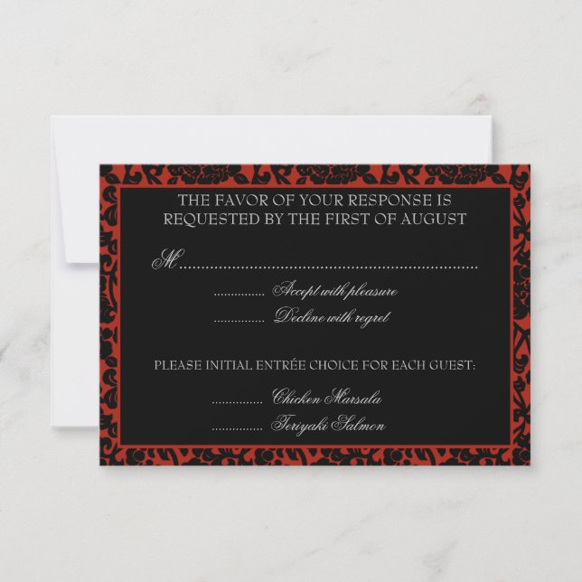 Gotham Blommigt Red & Black Damask OSA Monogram Kort (Framsida)