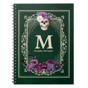 Gotham Blommigt Skull Anpassningsbar Monogram & Na Anteckningsbok