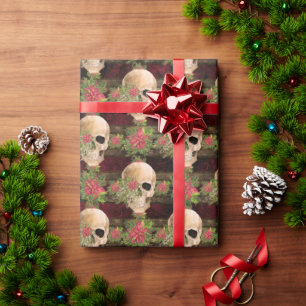 Gotham Blommigt Skull & Poinsettia jul Mönster Presentpapper