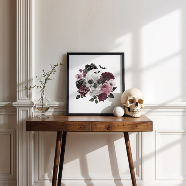 Gotham Chic VattenfärgsBlommigt Human Skeleton Sku Poster (Gothic Chic Watercolor Floral Human Skeleton Skull Poster)