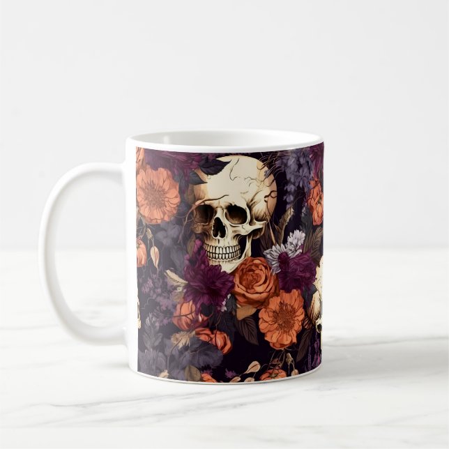 Gotham Döskallars Fall Blommigts Mörk Halloween Kaffemugg (Vänster)