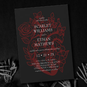 Gotham Elegant Red & Black Blommigt Heart Bröllop Inbjudningar