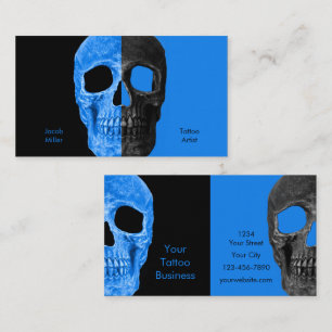 Gotham Halva Skullhuvuden Black Blue Tatto Shop Visitkort