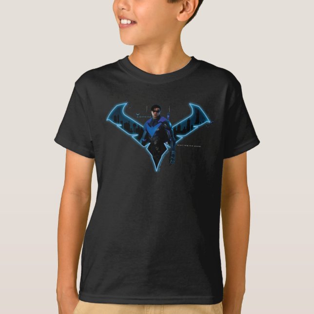 Gotham Knight Nightwing i Logotyp T Shirt (Framsida)
