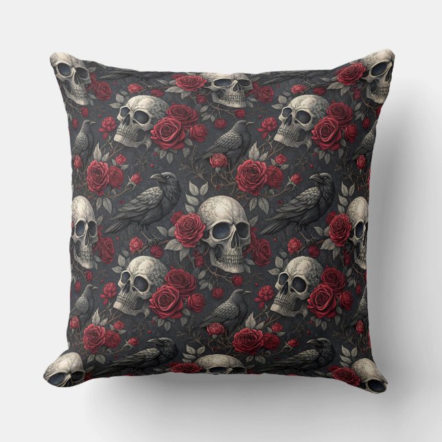Gotham Kråka Skull Skriv ut Mörken Ro Raven Skull Kudde (Framsida)