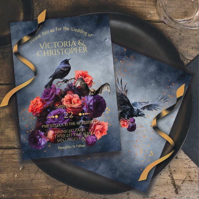 Gotham kråka vampyr fladdermus mörk moody bröllop  inbjudningar (Skapare uppladdad)