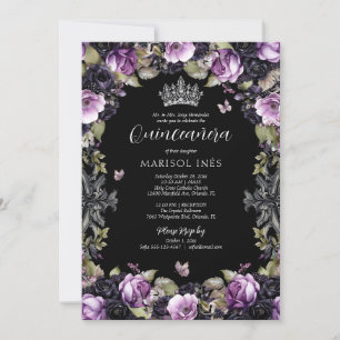 Gotham Lila & Black Moody Blommigtar Quinceañera Inbjudningar
