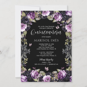 Gotham Lila & Black Moody Blommigtar Quinceañera Inbjudningar