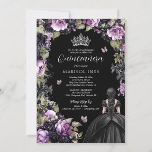 Gotham Lila & Black Moody Blommigtar Quinceañera Inbjudningar