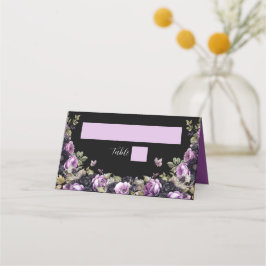 Gotham Lila & Black Moody Blommigtar Quinceañera Placeringskort