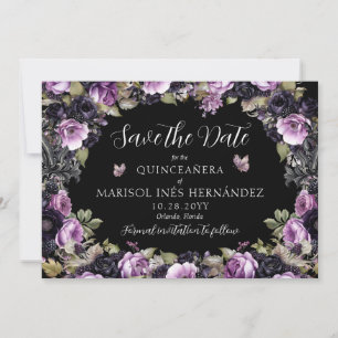 Gotham Lila & Black Moody Blommigtar Quinceañera Spara Datumet