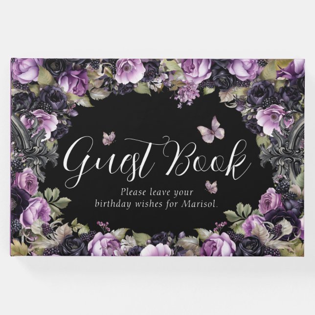 Gotham Lila & Black Moody Quinceañera Gästböcker (Framsida)