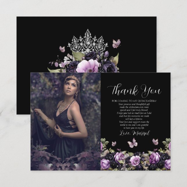 Gotham Lila & Black Moody Quinceañera Tack Kort (Fram/baksida)