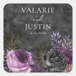 Gotham Lila och Black Blommigt Bröllop Fyrkantigt Klistermärke