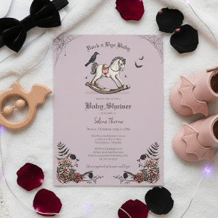 Gotham Lila Rocking Horse Sten a Adjö Baby Shower Inbjudningar