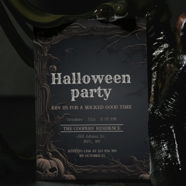Gotham Mörk Carved Träd & Pumpkin Halloween fest Inbjudningar (Skapare uppladdad)