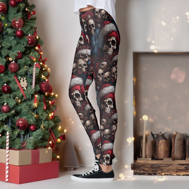 Gotham Mörk Döskallar Santa Hats Gothmas jul Leggings (Skapare uppladdad)