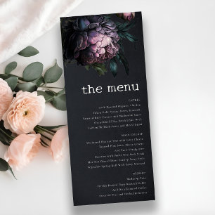 Gotham Mörk Lila Black Peony Bröllop Menu Card Inbjudningar