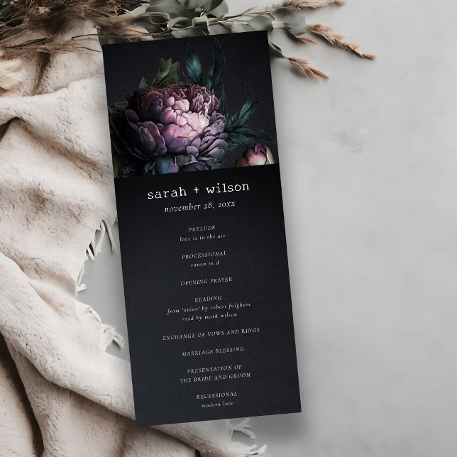 Gotham Mörk Lila Black Peony-Bröllopsprogrammet Inbjudningar (Skapare uppladdad)