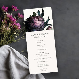 Gotham Mörk Lila Black Peony-Bröllopsprogrammet Inbjudningar
