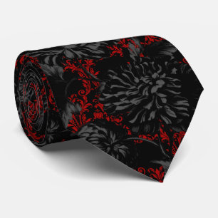 Gotham Red Damask Black Blommigt 2 Bröllop Neck Ti Slips