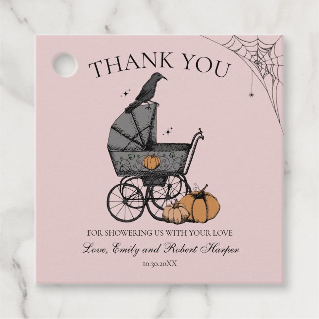 Gotham Rosa Baby Carriage Baby Shower Tack Gåvor Etiketter (Framsida)